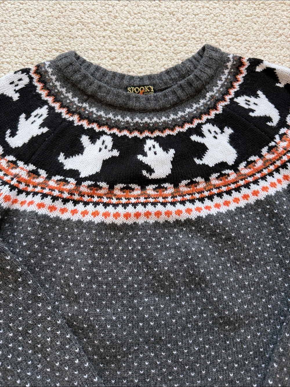 Kiel James Patrick Gray Crewneck Sweater with White Ghost Yoke and Orange Accent - Picture 3 of 4